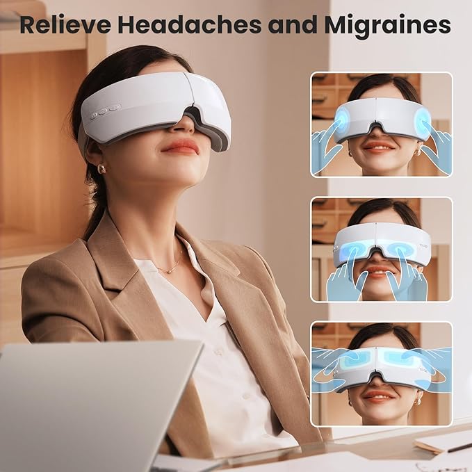 TOLOCO Eye Massager with Heat,Bluetooth Music,Compression,Electric Adjustable Eye Massager,Improve Sleep,Holiday,Birthday,Christmas Gifts Eye Mask for Women Men