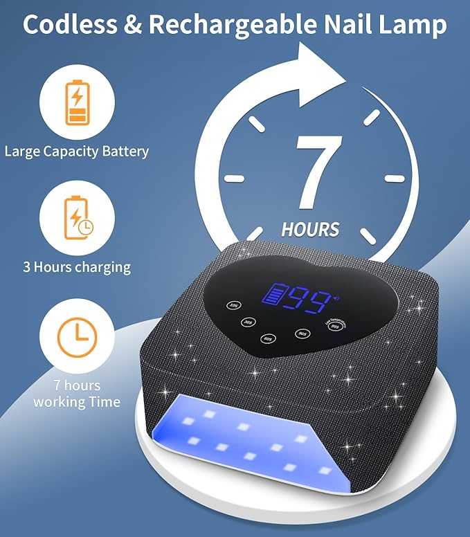 UV Light for Nails, Cordless UV Nail Lamp 72W, Rechargeable Black Diamond LED Dryer with 5 Timer Setting, Touch Control & Auto Sensor, Fast Light Curing Lamp for Salon & Home
