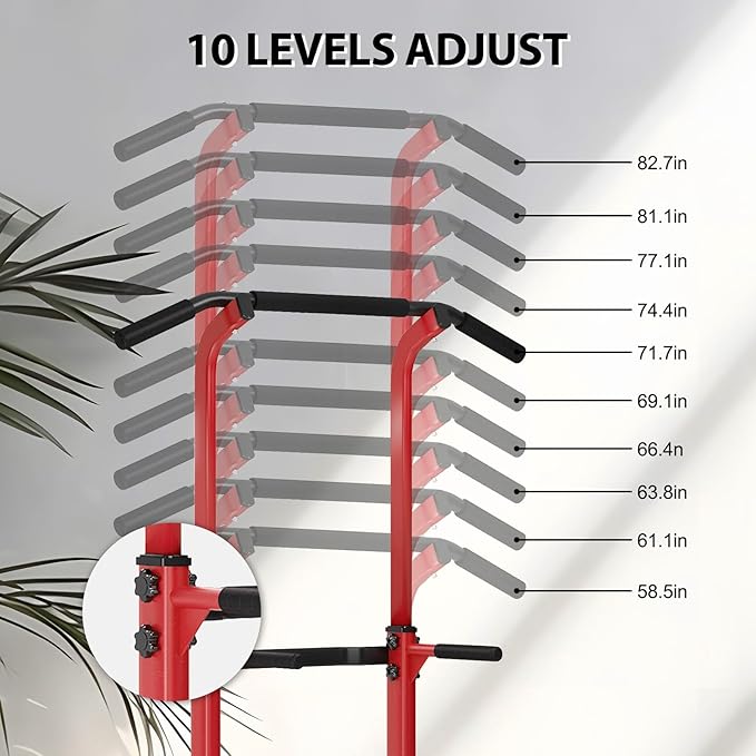Dland Power Tower Pull Up Bar Dip Station and Height Adjustable Dip Bar Stand, Multi-Function Home Gym Exercise Equipment Strength Training Fitness Workout Station
