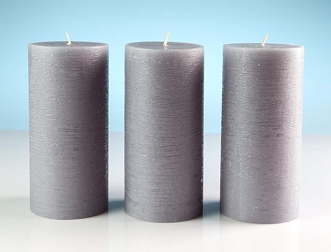 Set of 3 Pillar Candles 3" x 6" Unscented Handpoured Weddings, Home Decoration, Restaurants, Spa, Church Smokeless Cotton Wick - Grey