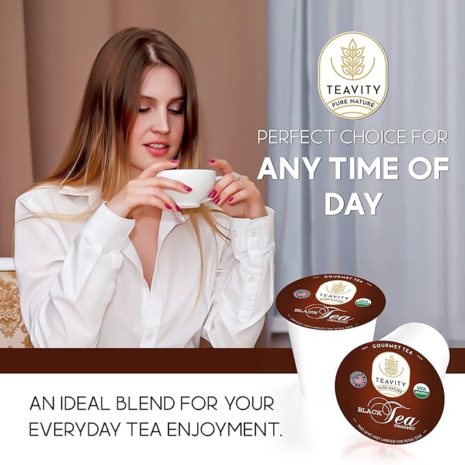 Organic Black Tea Pods for Keurig - Naturally Caffeinated Unsweetened Black Tea Pods by Teavity (24 Tea Pods)