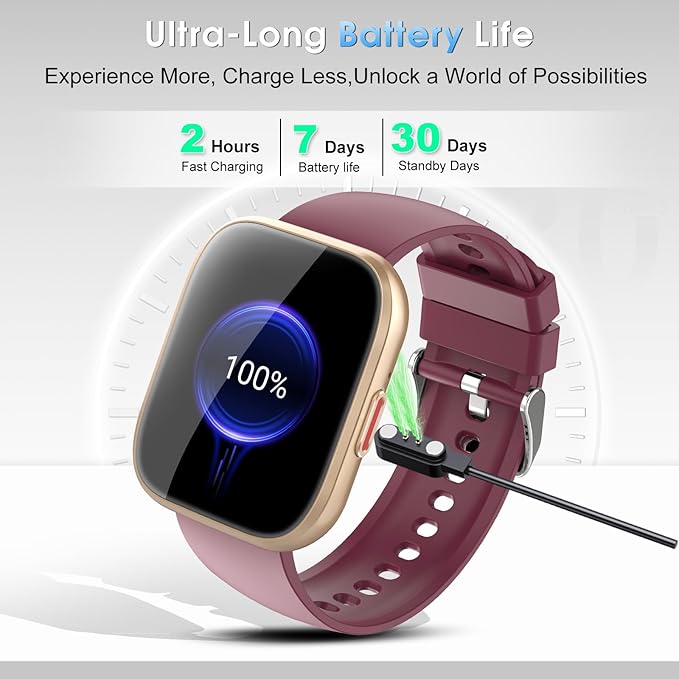 Smart Watch for Men Women Bluetooth Call, 2025 New 1.85" HD Smartwatch, Fitness Watch with 120+ Sport Modes, IP68 Waterproof, Heart Rate/Sleep Monitor, Activity Tracker for Android iOS,Burgundy