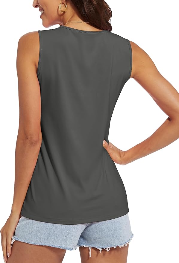 MAGCOMSEN Women's Workout Tank Top Athletic Muscle Sleeveless Crew Neck Shirt UPF 80+ Moisture Wicking Gym Running