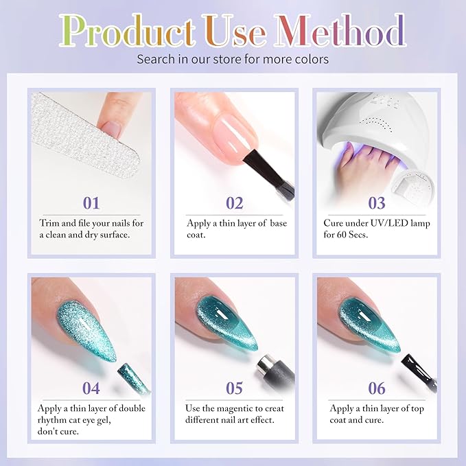 Double Rhythm 6 Colors Cat Eye Gel Polish Set Shimmer Glitter with Magnet Holographic Reflective Magnetic UV Nail Art Kit (6-Kit 29)