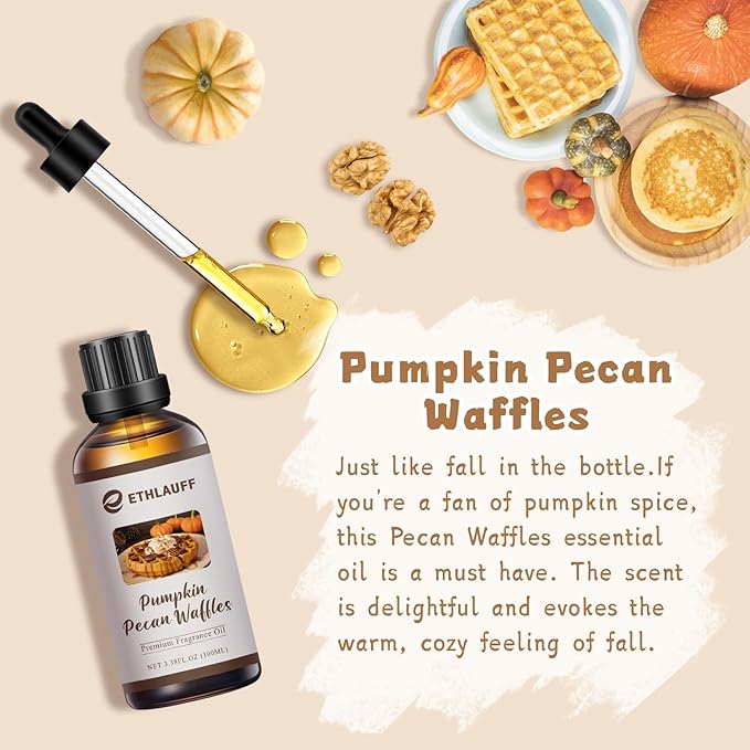Pumpkin Pecan Waffles Fragrance Oil, Fall Essential Oil for Diffusers for Home,Candle Scented Oils for Soap Making, Bath Bombs, Massage -3.38FL.OZ