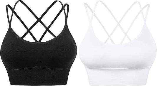 Evercute Cross Back Sport Bras Padded Strappy Criss Cross Cropped Bras for Yoga Workout Fitness Low Impact
