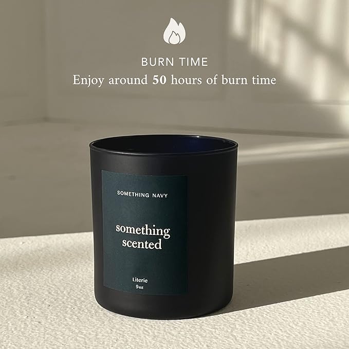 Literie NYC Inspired Scented Candle: Something Scented (Something Navy) - Magnolia & Sandalwood Scent, 9oz, 50 Hour Burn, Vegan Soy & Coconut Blend Candle for Home Decor, Gift for Women & Men