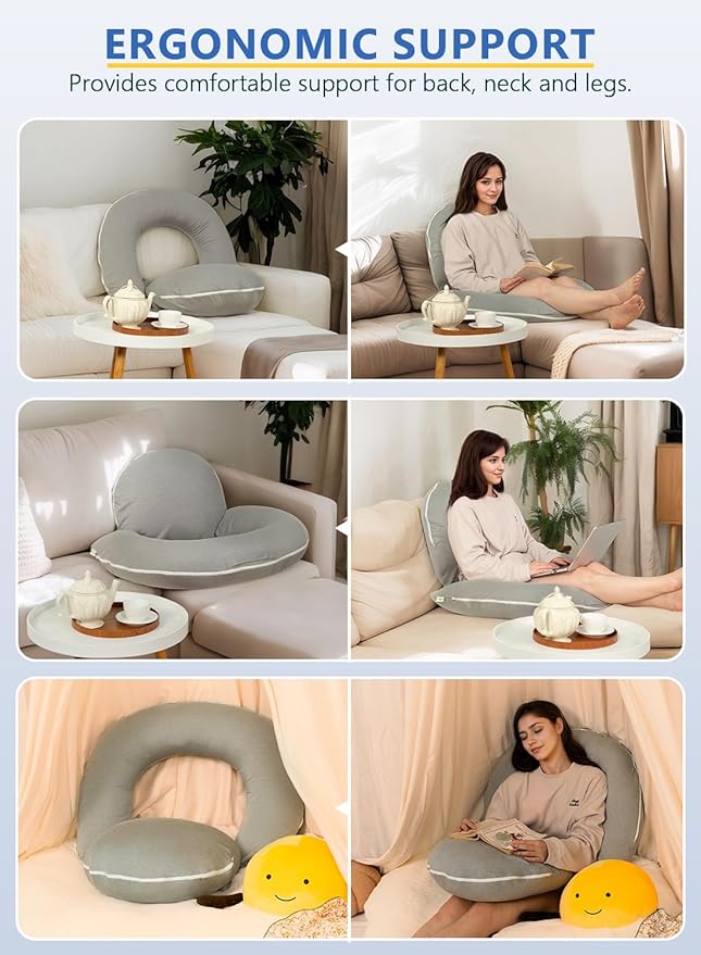 INSEN Reading Pillow, Back Pillow for Sitting in Bed for Reading, Nurse & Relax, Reading Pillow for Adults, Moms & Kids, Sit Up Pillow for Bed, Grey