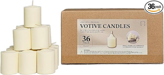 CW Studio Unscented Pressing Votive Candles – Long Hours Burn, Smokeless & Dripless – Premium Wax with Cotton Wick – Perfect for Weddings, Events, Home & Romantic Décor (36, Ivory, 1.77 x 1.45 inches)