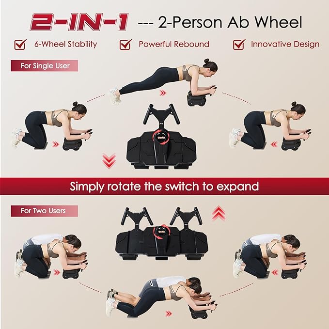 Ocdin Partner Ab Roller Wheel- Two-Person Core Trainer, Stable Home Gym Equipment for Couples to Strengthen Core Muscles