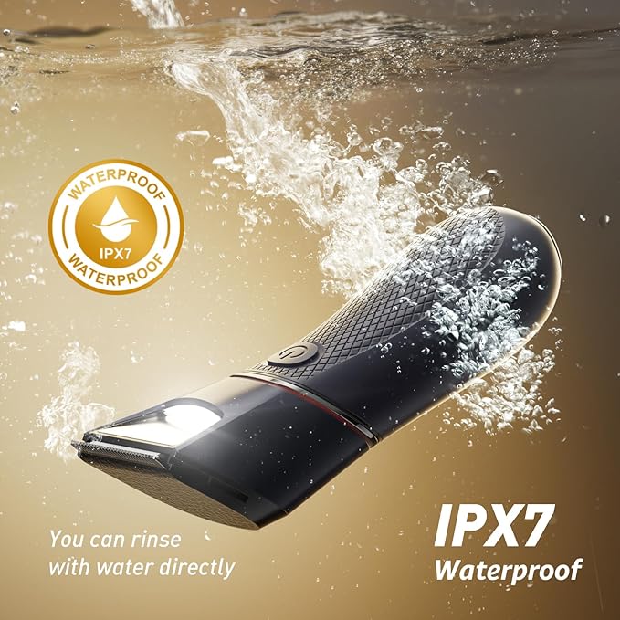 Body Hair Trimmer for Men: Pubic Hair Trimmer with Mirror & LED Light - Electric Ball Shavers with Ceramic Blades & Travel Lock - Body Groomer IPX7 Waterproof Wet or Dry Use for Groin/Legs/Chest