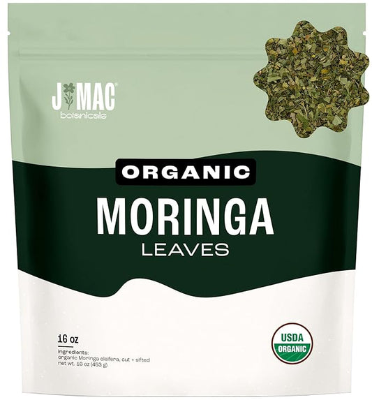 J MAC BOTANICALS Organic Moringa Leaf (16 oz) dried organic leaves from the Egyptian Nile Valley, malunggay leaves fresh