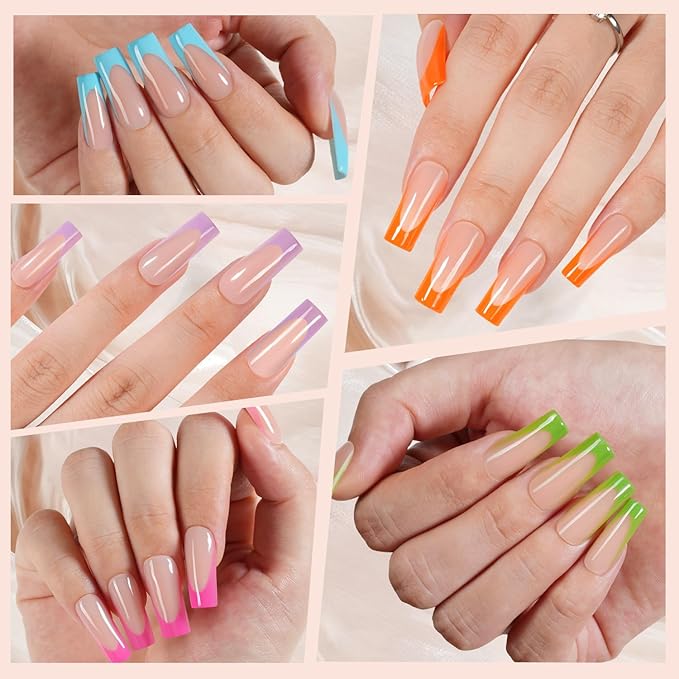 Vansiho French Gel Nail Tips, 150Pcs Long Square Gel Nail Tips, Pre-French Tips Press on Nails, Soak Off Acrylic Fake Nails for Nail Art DIY 15 Sizes