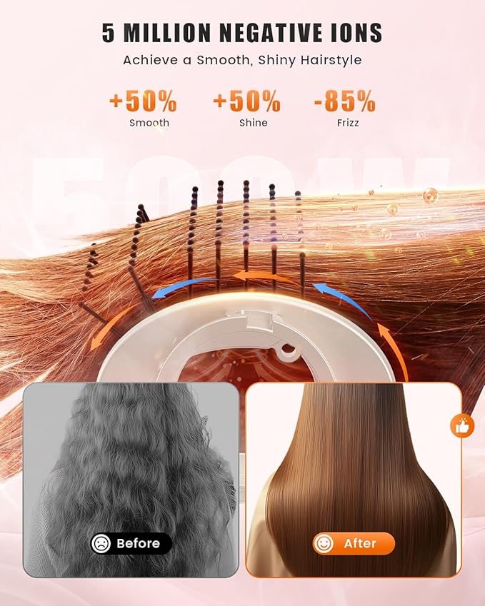8-in-1 Professional Hot Air Styler&Hair Dryer Brush, Powerful Multi-Styler with Auto-Wrap Curler with Storage Case, Fast Drying Curling Straightening Volumizing Without Heat Damage(Gold)