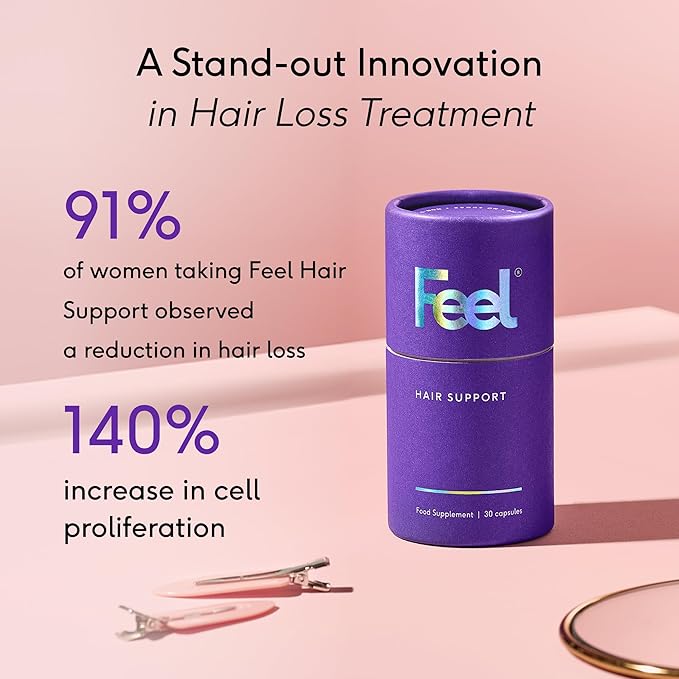Feel Hair Support, Natural Support for Female Hair loss and Thinning Hair, Vegan, Contains Biotin and Rosemary Oil, 30 Capsules