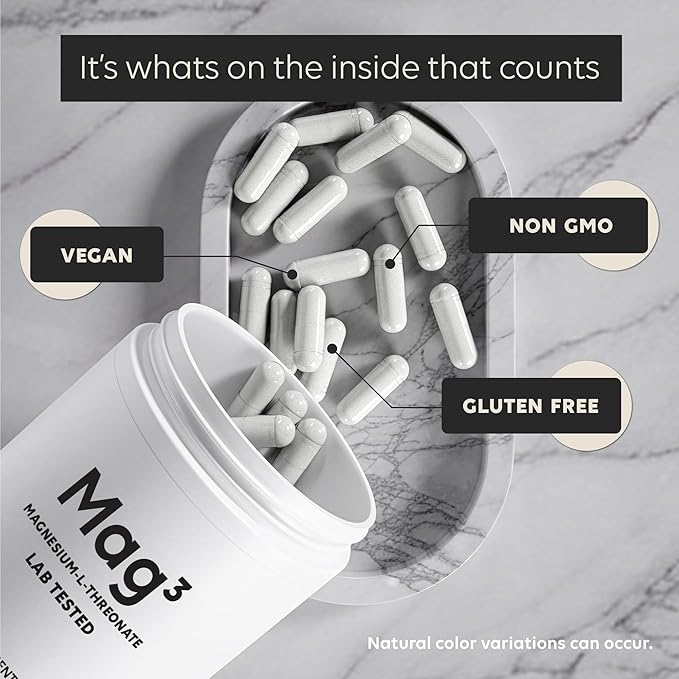 (2 Pack) Mag3 Magnesium L Threonate 2000mg Per Serving, 30 Servings of Pharmaceutical Grade, Non-GMO, Soy Free, Gluten Free, Vegetarian Capaules - Supplement for Brain, Joint, Supplement*