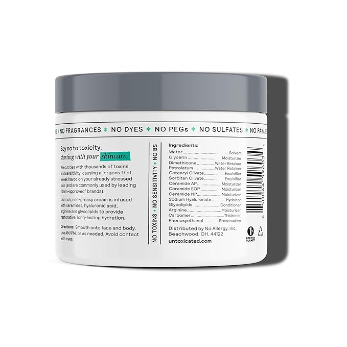 Untoxicated Moisturizing Cream - Facial Moisturizer & Body Cream for Sensitive Skin and NEA Approved for Eczema Relief - Ceramides & Hyaluronic Acid with No Common Irritants