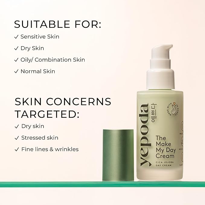 Yepoda The Make My Day Cream, Hydrating & Anti-Aging Day Moisturizer, Nourishing Cica Cream for Radiant Skin, Vegan Korean Facial Moisturizer for All Skin Types, 1.69 FL. OZ. (50ml)