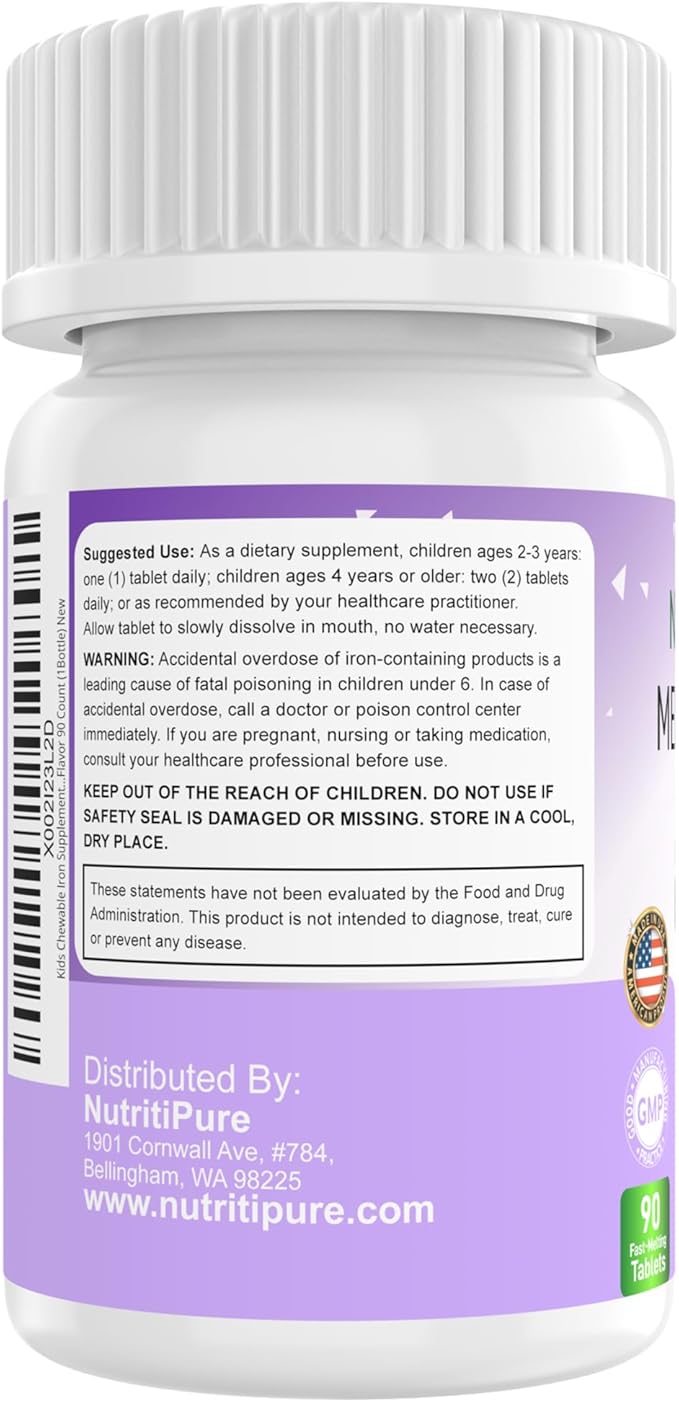Kids Chewable Iron Supplement, Ferronyl® Carbonyl Iron 9 mg, Vitamin C 30 mg, Grape Flavor, 90 Tablets (2 Bottles)