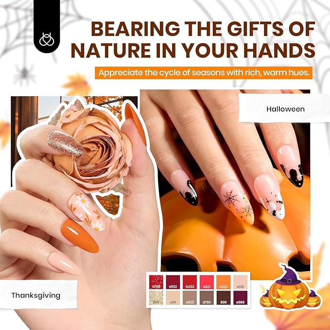 Beetles Winter Gel Nail Polish Set, 70 PCS 60 Colors Red Green Pink Brown Blue Nude Glitter Gel Nail Polish Kit with Base Top Coat for Beginners UV LED Needed DIY Salon Christmas Gifts for Women