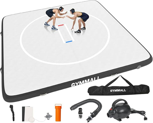 Wrestling Mat Inflatable 5FT/6.6FT/10FT/13FT/16.5FT, Foldable 4" Thick Jiu Jitsu Mats for Home Outdoor Indoor, Waterproof PVC Mat for Gymnastics, Water Yoga, PE Training, BJJ, MMA, Grappling