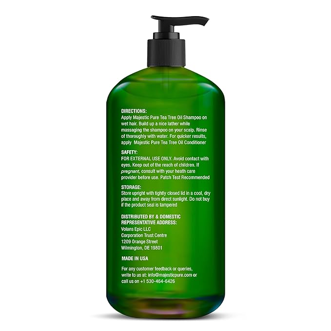 Majestic Pure Tea Tree Shampoo for Men and Women -16 fl oz - Hydrating Formula Fights Dandruff, Lice and Itchy, Irritating or Dry Scalp - For All Hair Types - Sulfate Free