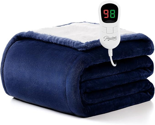 Homemate Electric Heated Blanket Twin Size - 62"x84" Heating Blanket Twin Size 1/2/4/6/8 Hours Auto-Off 10 Heat Level Over-Heat Protection Flannel Sherpa ETL Certification