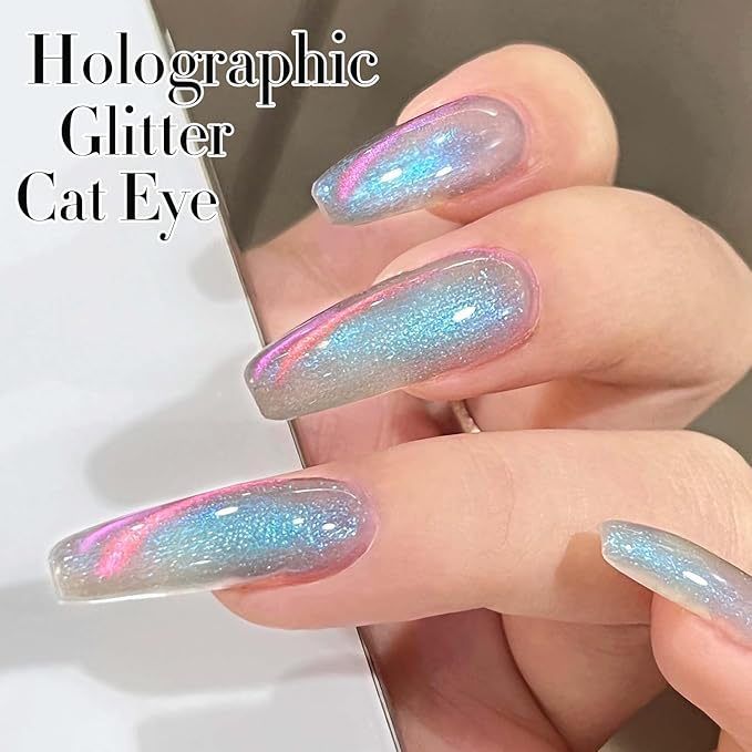 Double Rhythm 6 Colors Cat Eye Gel Polish Set Shimmer Glitter with Magnet Holographic Reflective Magnetic UV Nail Art Kit (6-Kit 29)
