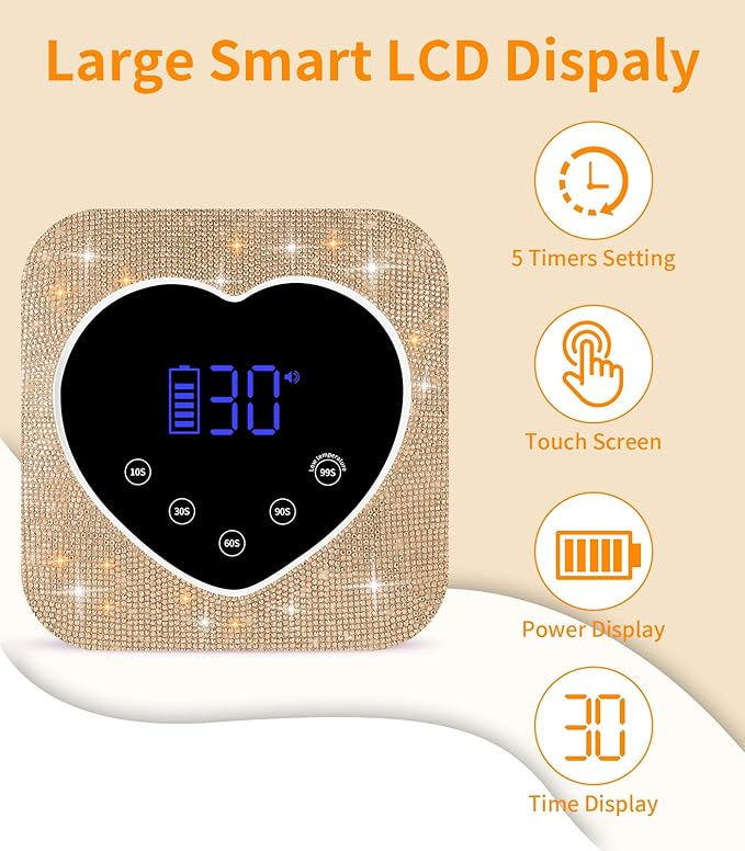 UV Light for Nails, 72W Cordless UV Nail Lamp for Gel Nails, Rechargeable Gold Diamond LED Dryer with 5 Timer Setting,Touch Control & Auto Sensor, Fast Light Curing Lamp for Salon & Home