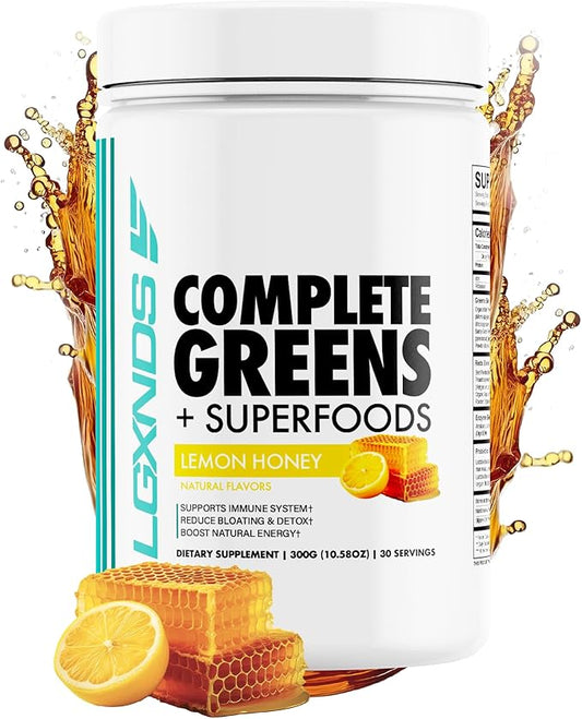 Complete Greens + Superfoods Powder, Organic Greens Blend with Probiotics & Digestive Enzymes, Supports Gut Health & Immunity, Gluten-Free, 30 Servings (30 Servings, Lemon Honey)