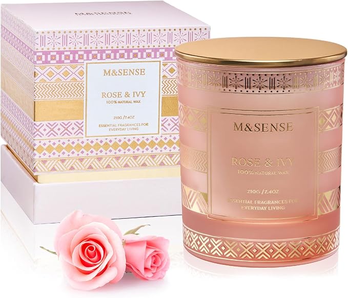 M&SENSE Rose Ivy Candle, Scented Candle Gifts for Women, 45 Hours Slow Burning Natural Soy 7.4oz, Stress Relief Luxury Aromatherapy Candles Home Decor, Christmas Thanksgiving Halloween Gifts for Her