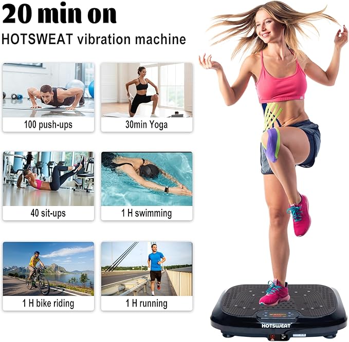 HOTSWEAT Vibration Plate Exercise Machine for Lymphatic Drainage, Power Plate Vibrating Platform, Shaker for Weight Loss, Exercise Board with 120 Levels for Home Gym