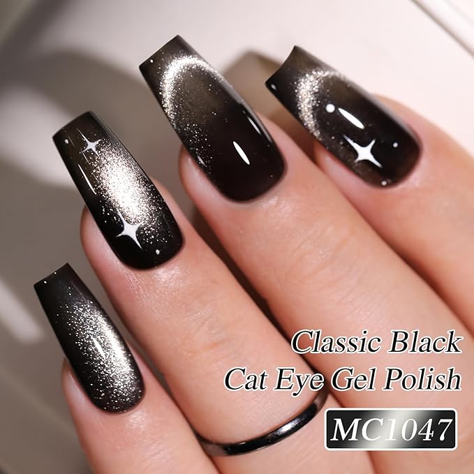 Double Rhythm 0.5 OZ Cat Eye Gel Polish with Magnet 15ML Holographic Glitter Shimmer Translucent Jelly Color Magnetic Nail Polish Salon DIY at Home (MC1047)