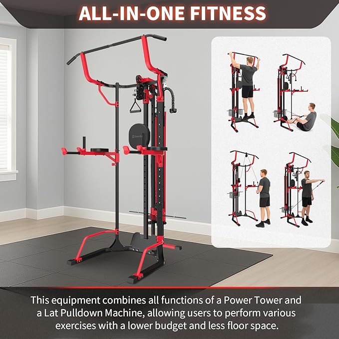 Eisenlink Power Tower Pull Up Dip Station LAT Pull Down Machines Multi-Function Workout Equipment Home Gym