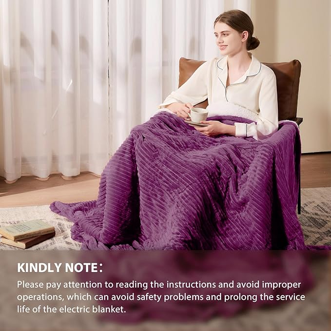 Homemate Electric Heated Blanket Full Size - 72"x84" Heating Blanket Full Size 1/2/4/6/8 Hours Auto-Off 10 Heat Level Over-Heat Protection Soft Flannel Sherpa ETL Certification