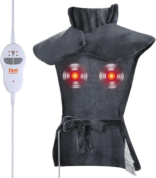 Heating pad for Neck - Wearable Electric Heating Pads for Back, Shoulder and Waist, Large Heat Pad with 4 Massage Modes & 2 Heat Levels for Women, Men, Mom, 24"x35", 2 Motor, Gray