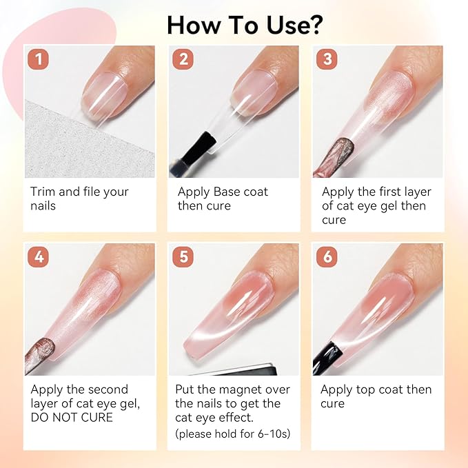 Cateye Gel Polish Set With Magnet, Pink Purple Red 10 Colors Jelly Magnetic Nail Polish Moonlight, Holographic Glass Shimmer Glitter Soak Off UV Gel Salon DIY At Home, 8ml