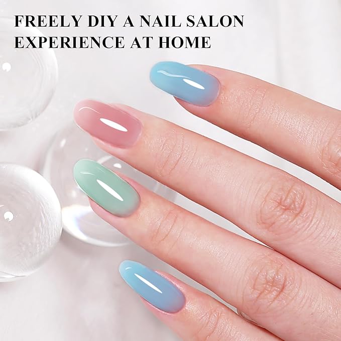 10ml Hema-Free Jelly Gel Nail Polish Set -6 Colors Lavender Pastel Yellow Light Green Pink and Blue Salon Home DIY Gift for Women