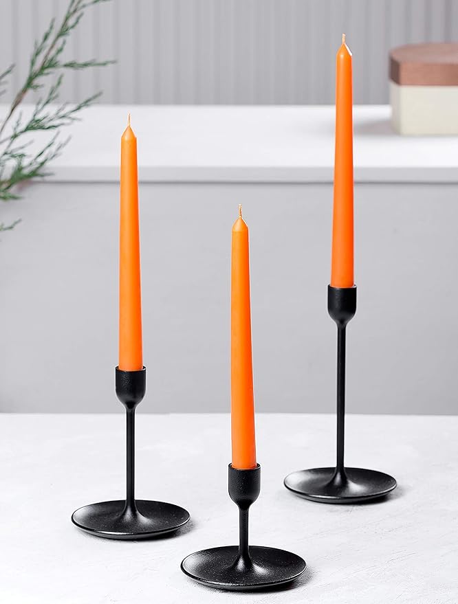 Melt Candle Tall Taper Candles, 10 Pack - Orange Candle Sticks, 10" W/ 8 Hour Burn Time - Dripless, Unscented Candles for Dinner - Wax Candle