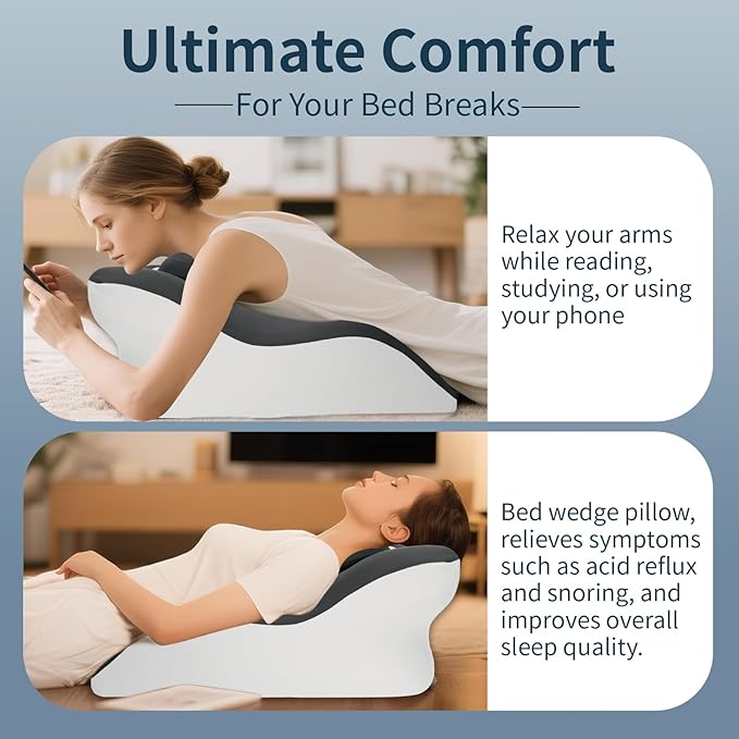 Ergonomic Wedge Prone Pillow,Multi-Functional Bed Pillow,Reading Pillow,Ideal for Bed Breaks,Massage,Reading,Back Support,Sleeping,Anti Snoring, and Leg Pain Relief
