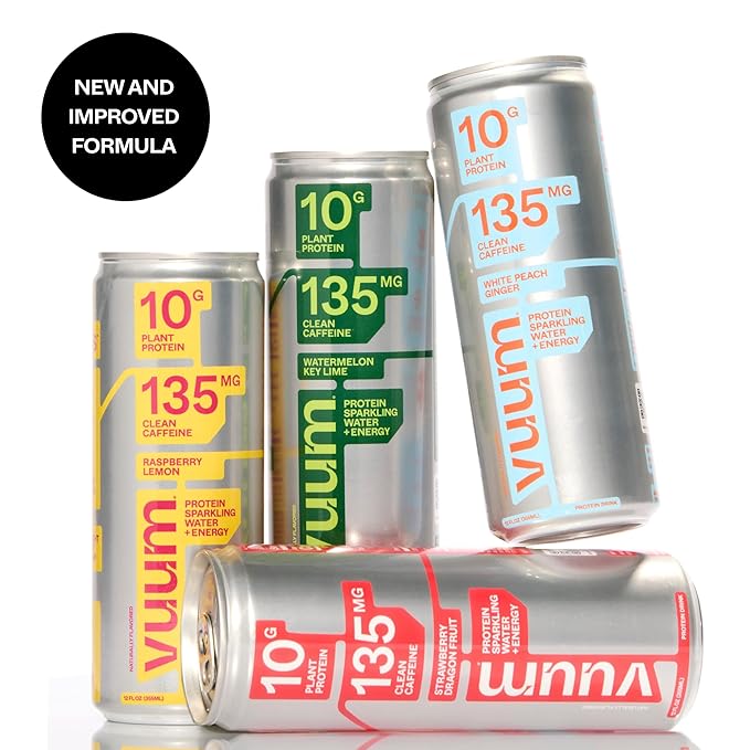 VUUM Sparkling Clear Protein - 10G Plant Protein, Natural Caffeine + Theanine, Sugar Free (Variety Pack)