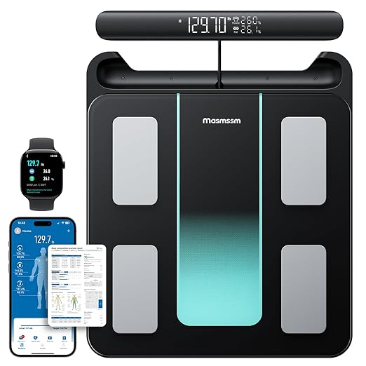 Scale for Body Weight 8 Electrodes, FSA&HSA Eligible, Digital Bathroom Scale with Handle Display & 28 Body Datas Dual Frequency BIA Measurement Smart Weight Scale Compatible iOS & Android