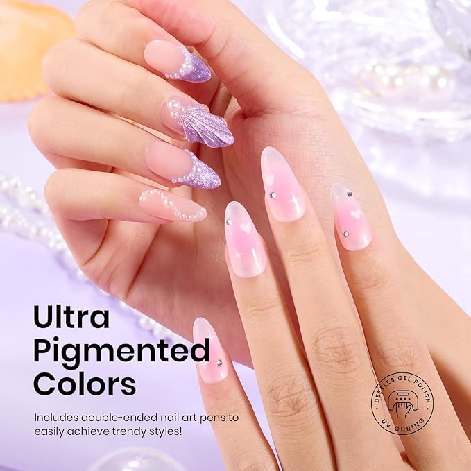 Beetles Pearl Gel Nail Polish Set - Ocean Treasures Gel Polish, 20 Colors Glitter Cat Eye Pink Red Mermaid Swirl Thread Effect Soak off UV Nail Gel for DIY Manicure Gift for Women