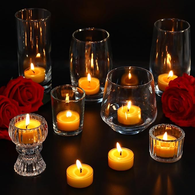 48 Packs Beeswax Tealight Candles, 100% Pure Beeswax Candles | 4-Hour Extended Burn Time | Natural Beeswax Tea Candle in Clear Cup, Perfect for Home Decor,Air Purification,Fragrance