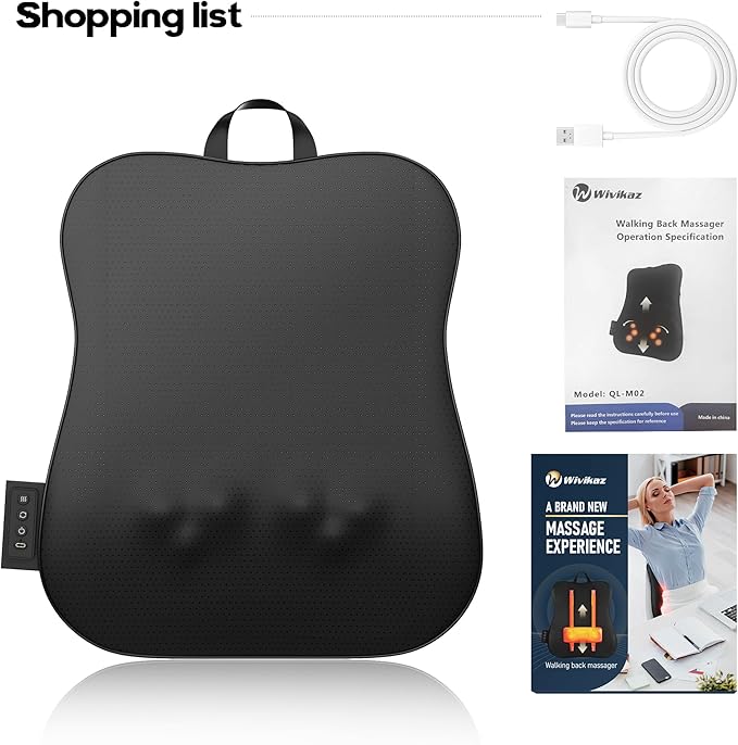 Walking Full Back Massager with Heat,Rechargeable Cordless Back Massager for Pain Relief Deep Tissue,4D Kneading Massage for Shoulders, Neck,for Home Office Car Use,Men's and Women's Gifts