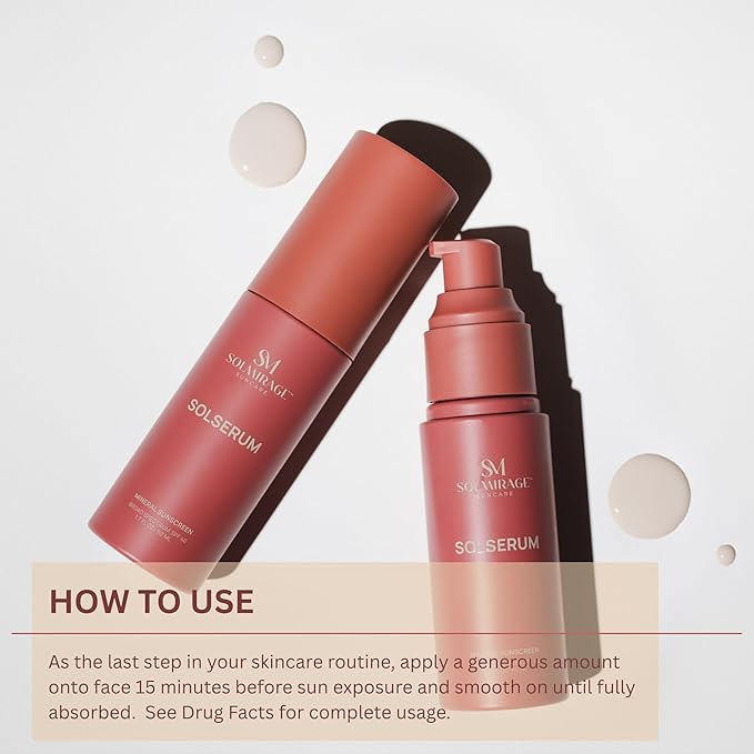 Solserum Mineral Sunscreen SPF 40—Dermatologist-Formulated Facial SPF Serum with Non-Nano Zinc Oxide, Niacinamide & Antioxidants—Lightweight, Tint to Sheer Application, No White Cast, Dewy Finish