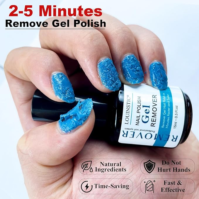 LOUINSTIC Gel Polish Remover – 15 ml Fast, Acetone-Free Gel Remover, Easily Removes Gel Nail Polish in 2-5 Minutes, Low-Irritation, No Foil Needed, Ideal for At-Home DIY Manicure Use