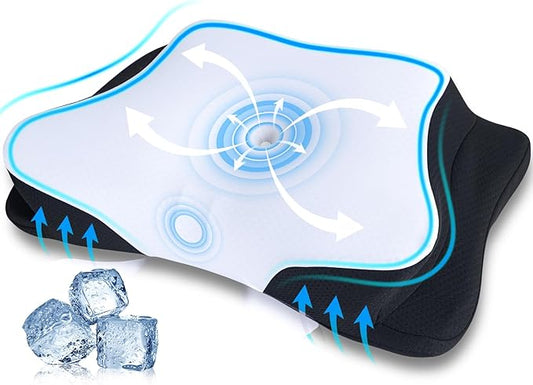 SUPA MODERN Cooling Cervical Neck Pillow for Sleeping, Contour Side Sleeper Pillow for Adults, Ergonomic Memory Foam Orthopedic Neck Pain Relief, Stomach Sleeping with Luxury Cool Cover