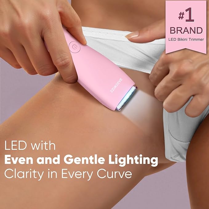 Bikini Trimmer for Women, Pubic Hair Trimmer | Waterproof, USB-C Rechargeable, LED Light, Replaceable Blade | Electric Razors for Women, Electric Lady Shaver (Blush Pink)