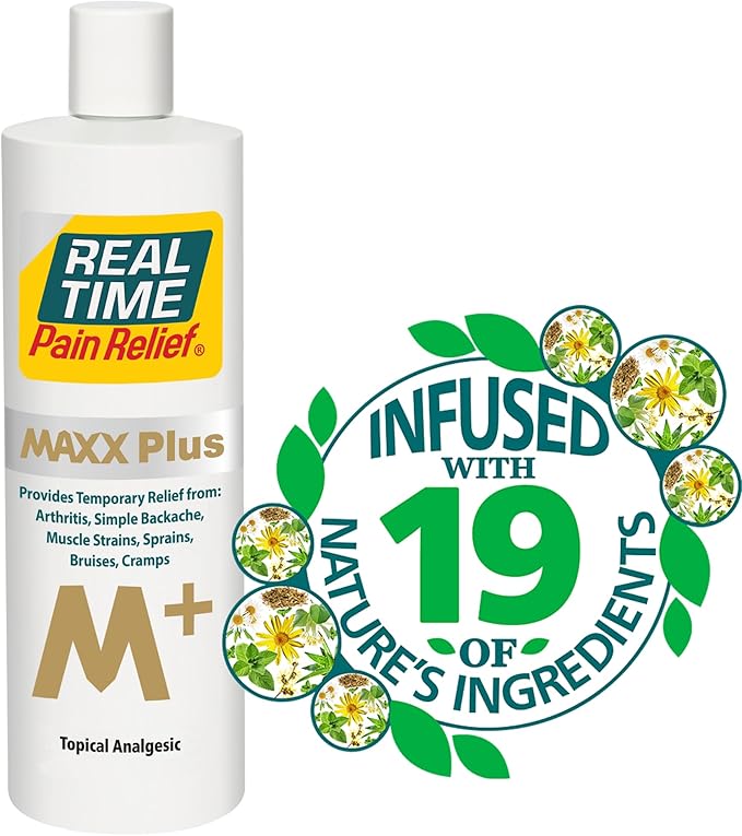 Real Time Pain Relief MAXX Plus - 16oz Bottle | Intensive Formula with 19 Natural Ingredients Including Hemp Oil | Fast-Acting Relief for Muscle Pain, Arthritis, Backaches, and More